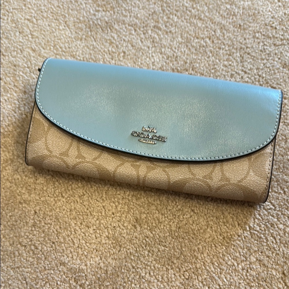Coach Blue and Tan Signature Wallet